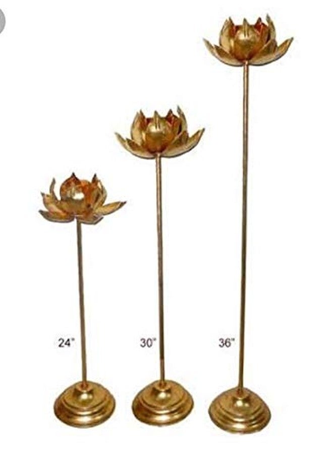 Agaas Enterprises Golden Metal Long Lotus Shape Tea Light Candle Holder Stand - Elegant Decorative Tea Light Holder for Home Or Special Occasions, Perfect for Weddings, Parties Set of 3 Diwali Pooja - Image 3